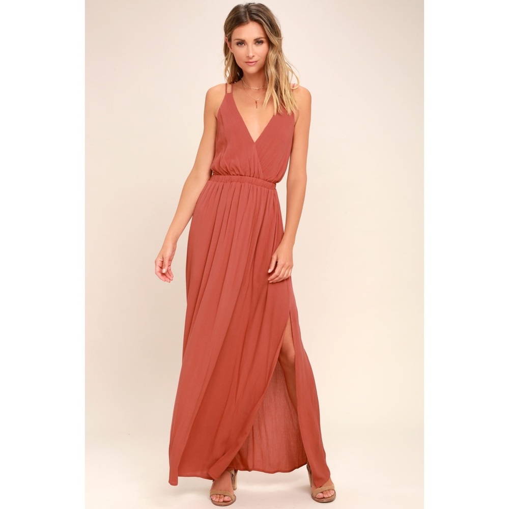 Lulu’s Lost in Paradise Rusty Rose Maxi Dress